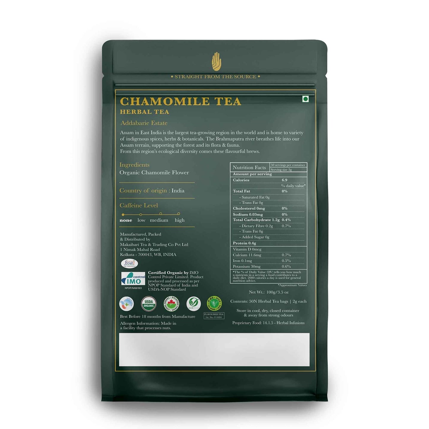 Chamomile Herbal Tea | 50 Tea Bags | Organic Herbal Tea
